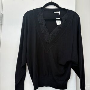NWT Chloe V-Neck Lace Trim Sweater